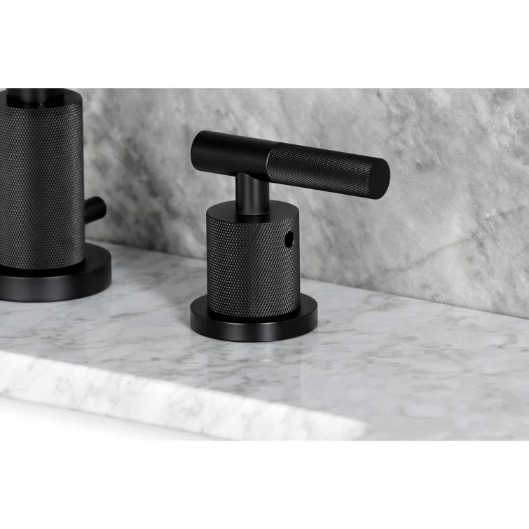 Kingston Brass Convergent Two-Handle 3-Hole Deck Mount Widespread Bathroom Faucet with Knurled Handle and Brass Pop-Up Drain