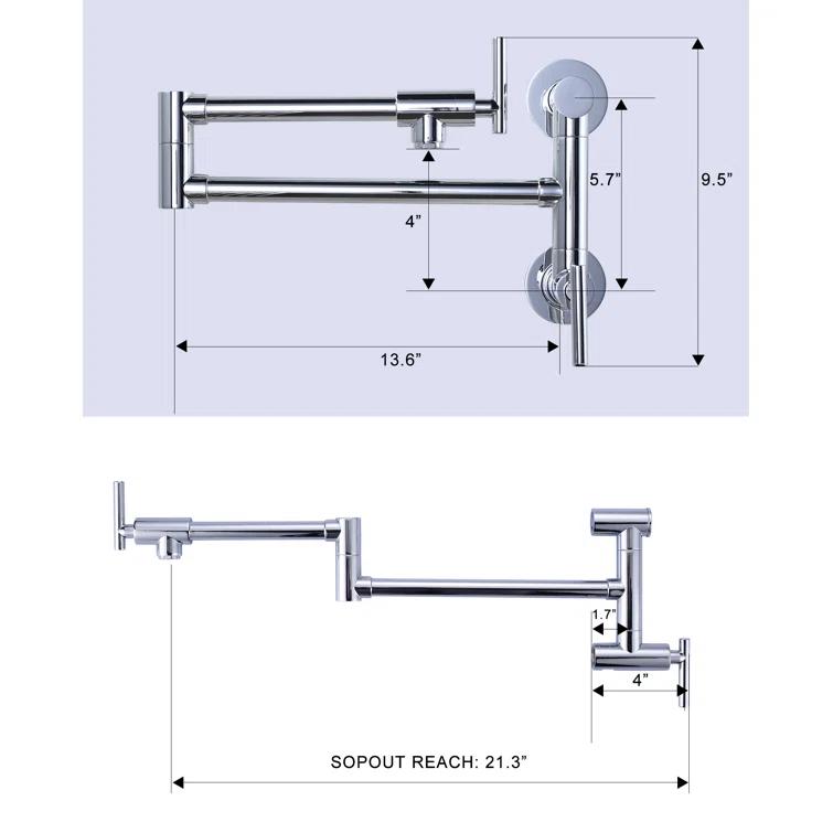 ARCORA Single Hole Two Attachment Brass Wall Mounted Pot Filler Kitchen Faucet with Double-Handle