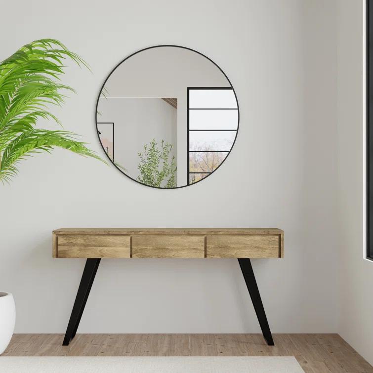 Lowry 60"W Solid Wood Modern Industrial Storage Console Table with 3 Storage Drawers and Metal Legs