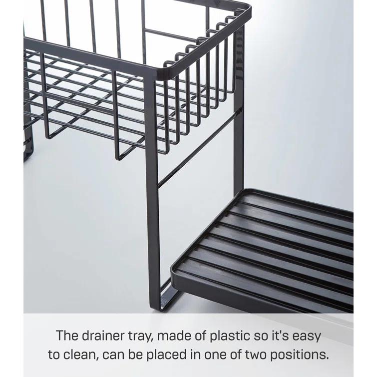 Tower Yamazaki Home Two-Tier Adjustable Dish Drainer Rack, Utensils Holder, Steel, Draining Spout