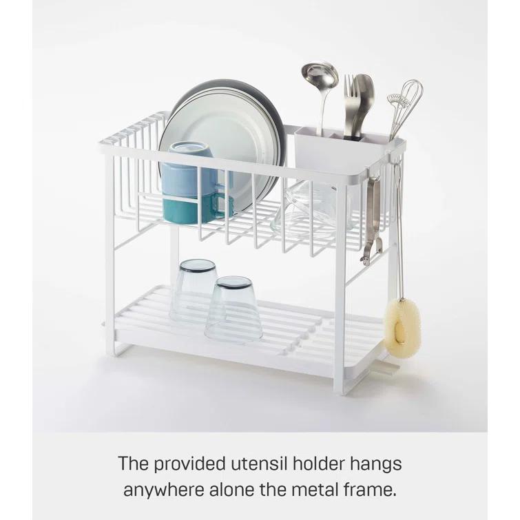 Tower Yamazaki Home Two-Tier Adjustable Dish Drainer Rack, Utensils Holder, Steel, Draining Spout