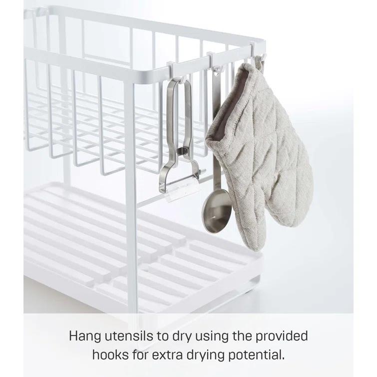 Tower Yamazaki Home Two-Tier Adjustable Dish Drainer Rack, Utensils Holder, Steel, Draining Spout