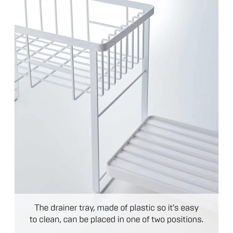 Tower Yamazaki Home Two-Tier Adjustable Dish Drainer Rack, Utensils Holder, Steel, Draining Spout