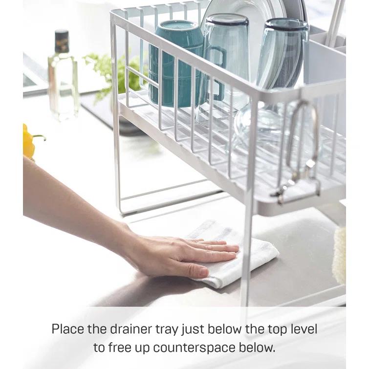 Tower Yamazaki Home Two-Tier Adjustable Dish Drainer Rack, Utensils Holder, Steel, Draining Spout