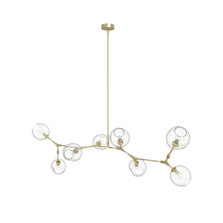 Modern Linear Brass Sputnik Chandelier with Hand Blown Glass Shades