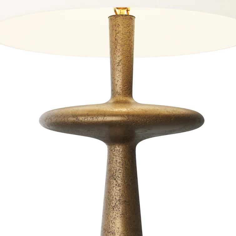 Antique Brass Mid-Century Modern Floor Lamp with Off-White Shade