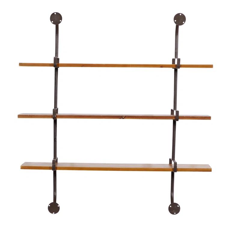 Wood 3 Level Wall Shelf with Black Metal Brackets