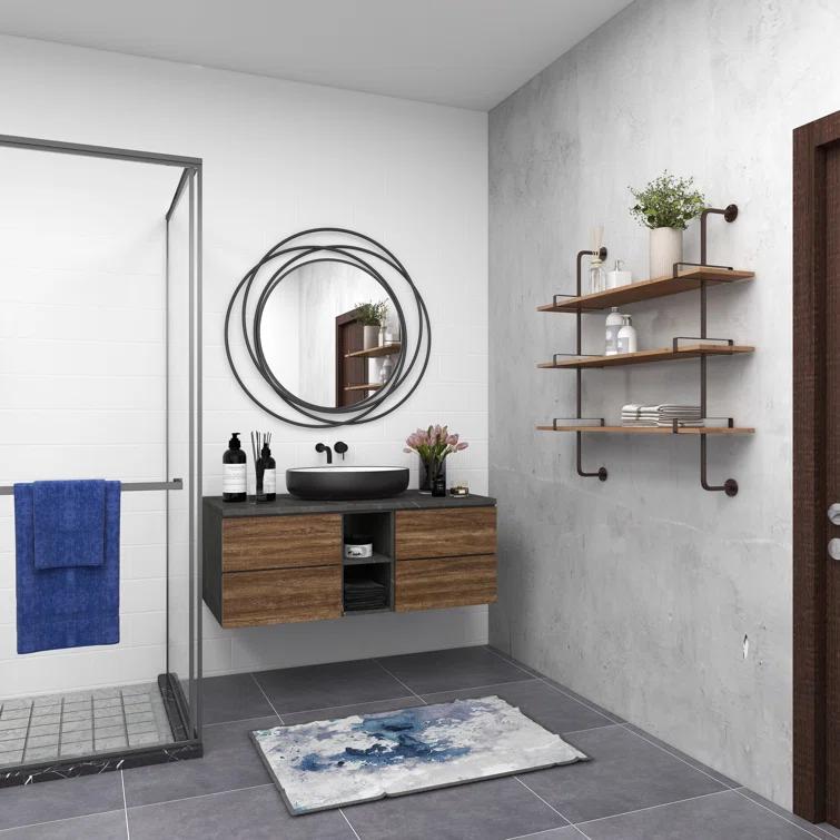 Wood 3 Level Wall Shelf with Black Metal Brackets