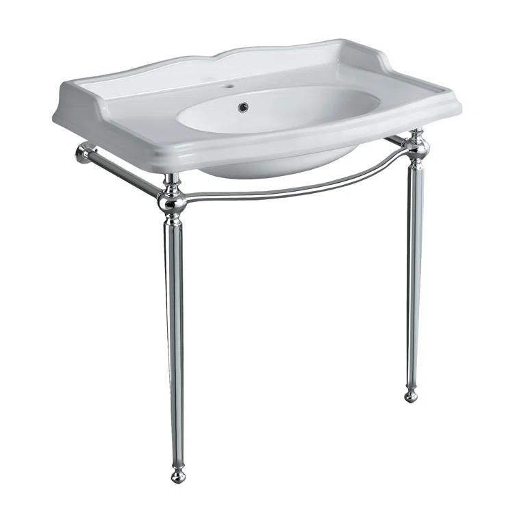 Whitehaus Collection B-AR864-ARCG1 Whitehaus Collection 35" Large Rectangular Wall Mount Console Sink With Front Towel Bar