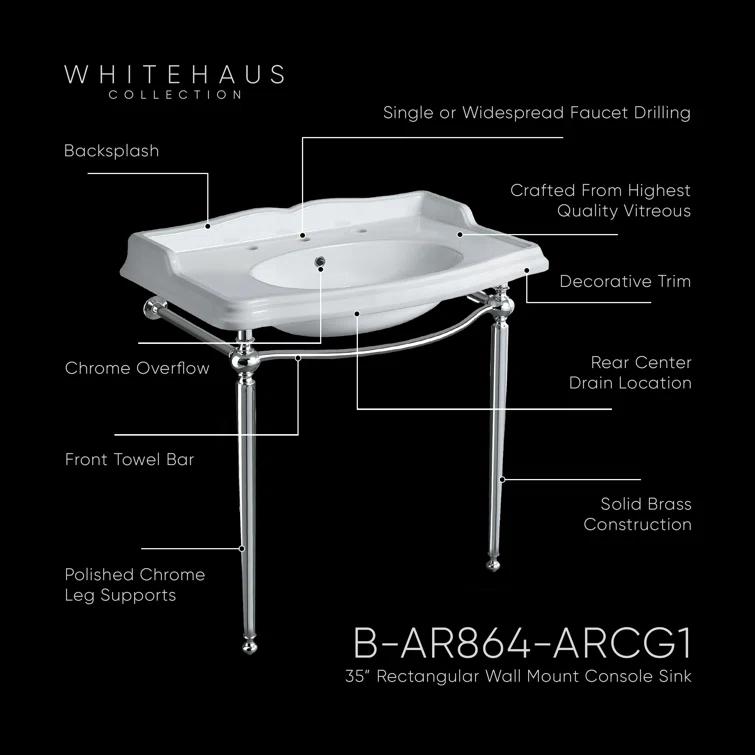 Whitehaus Collection B-AR864-ARCG1 Whitehaus Collection 35" Large Rectangular Wall Mount Console Sink With Front Towel Bar