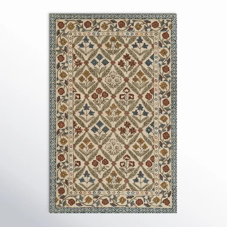 Momeni 3'6"x5'6" Cotswold Castle Combe Floral Handtufted Area Rug Blue: Wool, Medium Pile, Botanical Pattern, Indoor Use
