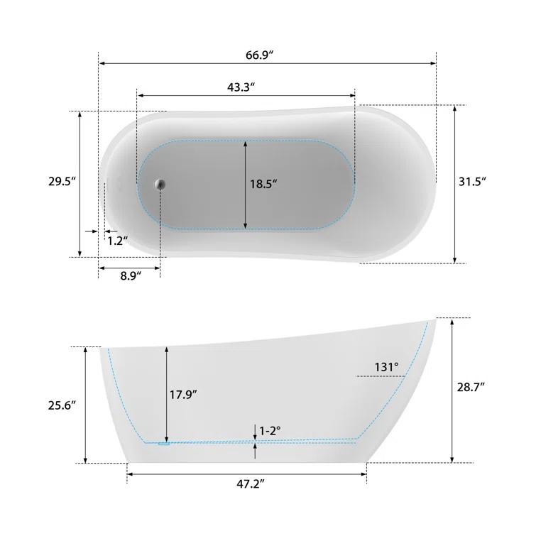 Cora 67" x 32" Freestanding Acrylic Bathtub