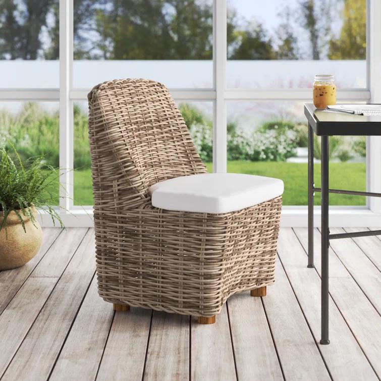 Dalva Polyethylene (PE) Wicker Wicker Outdoor Dining Side Chair with Cushion