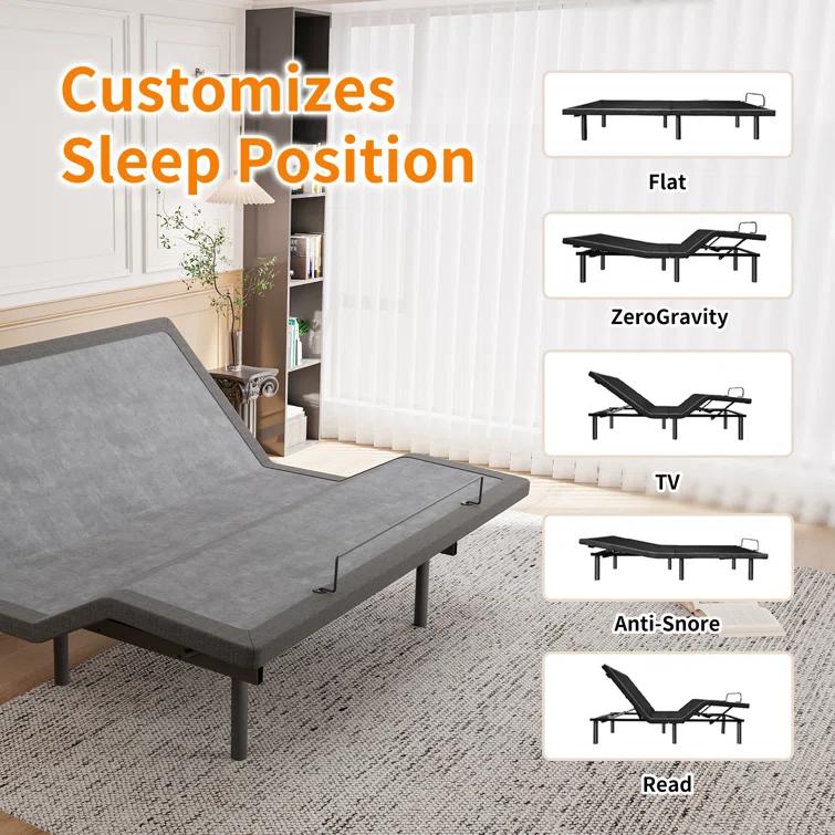 E3100 Zero Gravity Adjustable Bed, Massage, Wireless Remote & App Control, 14'' Ultra-Plush Black Mattress Included