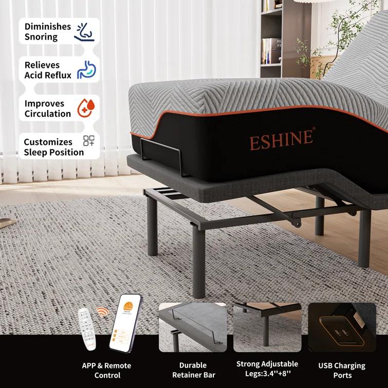 E3100 Zero Gravity Adjustable Bed, Massage, Wireless Remote & App Control, 14'' Ultra-Plush Black Mattress Included