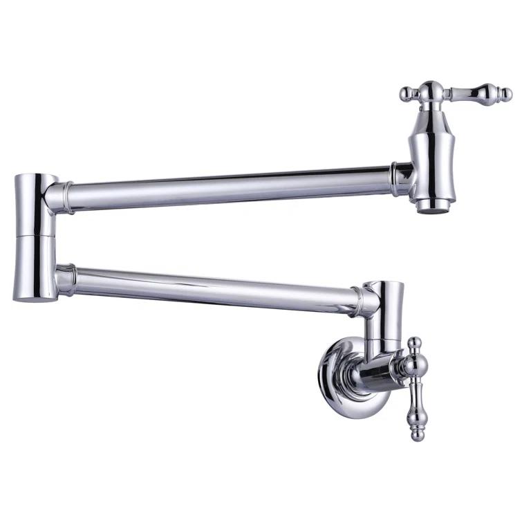 ARCORA ARCORA Wall Mounted Pot Filler Brass Folding Kitchen Faucet with 2 Handles AR7106800C