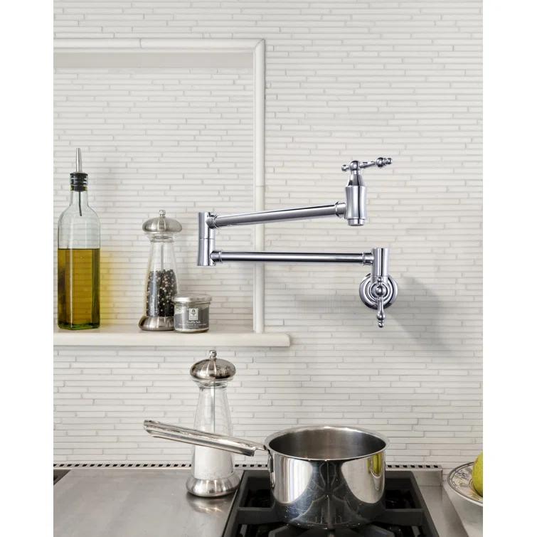 ARCORA ARCORA Wall Mounted Pot Filler Brass Folding Kitchen Faucet with 2 Handles AR7106800C