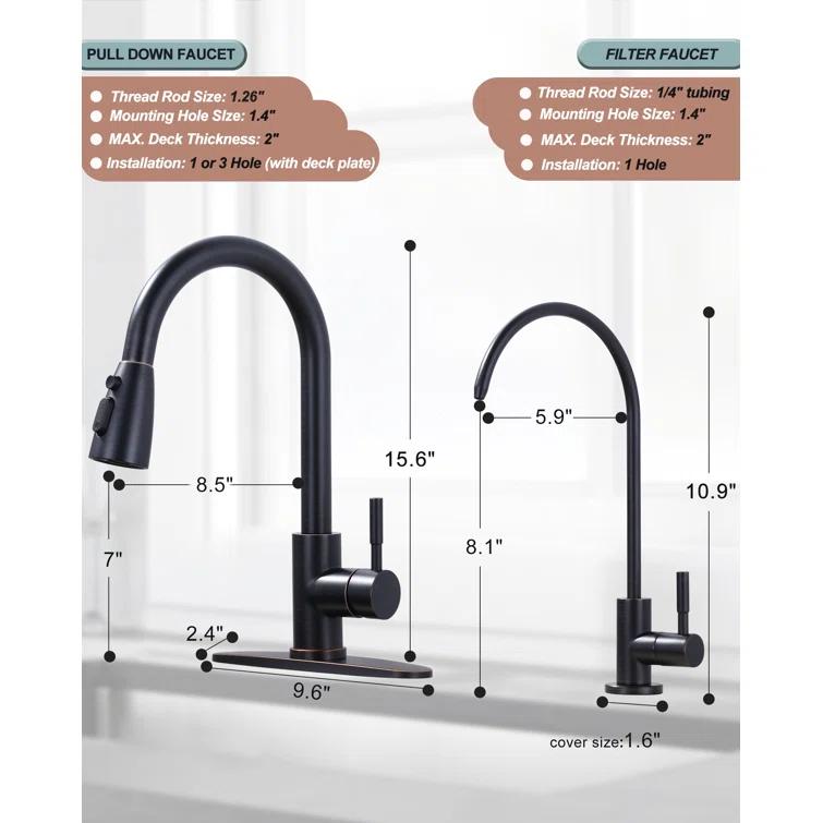 ARCORA ARCORA Stainless Steel Pull-Down Kitchen Faucet and Water Filter Faucet Combo AR7100301RB-L