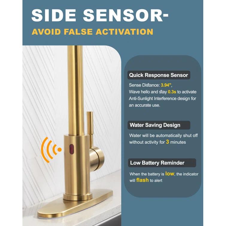 ARCORA AR7100301G-DC ARCORA Stainless Steel  Single Handle Pull-Down Sprayer Kitchen Faucet Set with Touchless Sensor