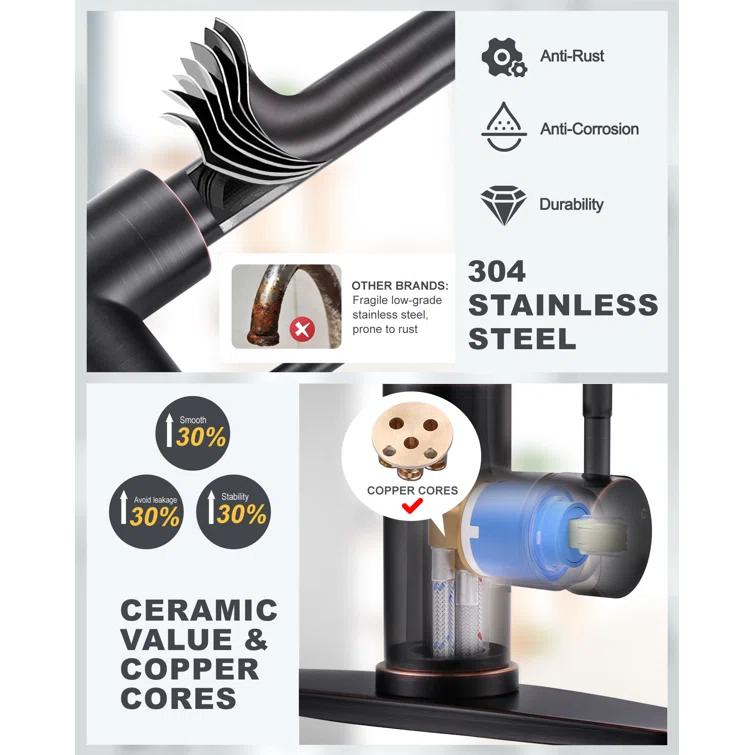 ARCORA ARCORA Stainless Steel  Single Handle Pull-Down Sprayer Kitchen Faucet Set with Touchless Sensor AR7100301RB-DC