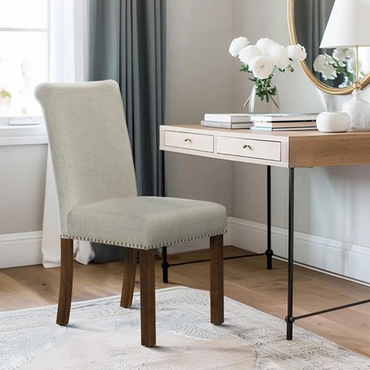 510 Design Aubrey Upholstered Dining Chairs with Silver Nailhead Trim - Set of 2 - Natural (Set of 2)