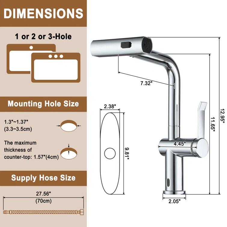 Willow Single Handle Pull Out Kitchen Faucet with Touchless Sensor, Three-function Mode Sprayer