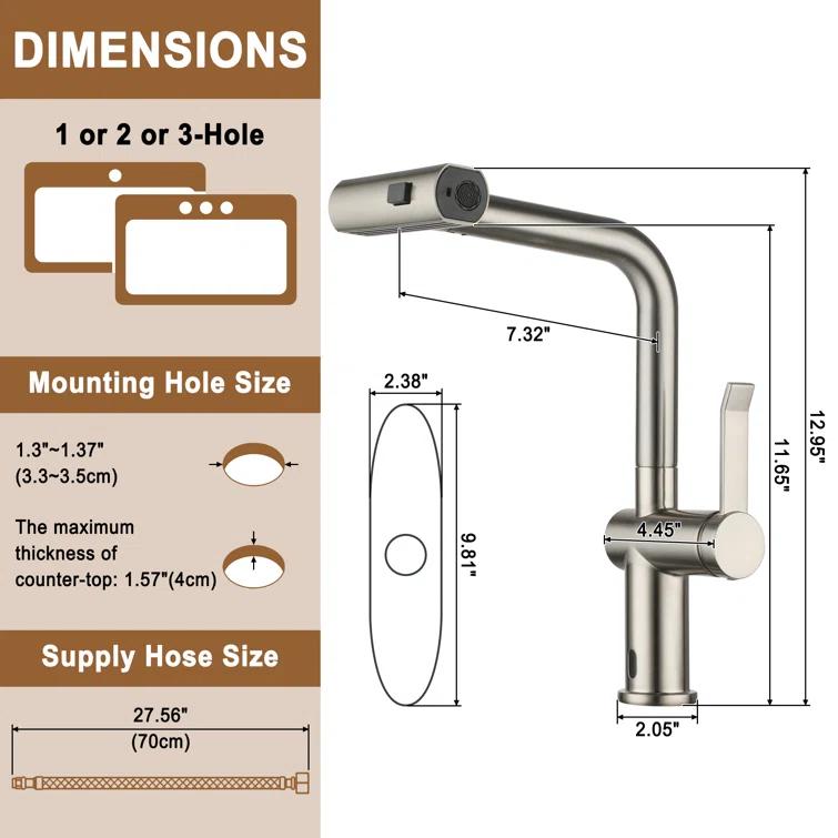 Willow Single Handle Pull Out Kitchen Faucet with Touchless Sensor, Three-function Mode Sprayer
