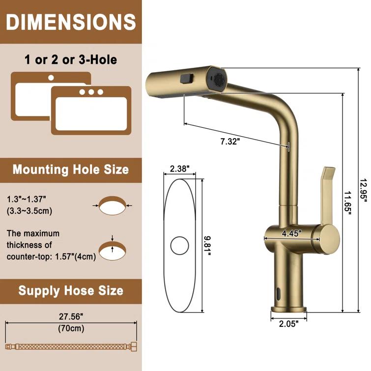 Willow Single Handle Pull Out Kitchen Faucet with Touchless Sensor, Three-function Mode Sprayer