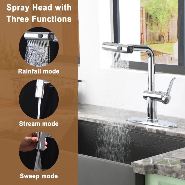 Willow Single Handle Pull Out Kitchen Faucet with Touchless Sensor, Three-function Mode Sprayer