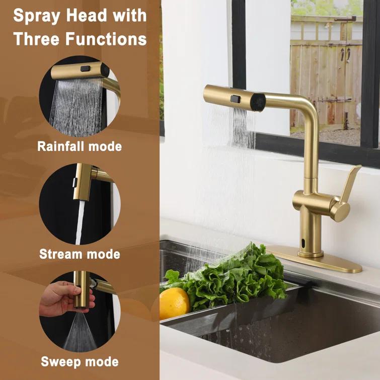 Willow Single Handle Pull Out Kitchen Faucet with Touchless Sensor, Three-function Mode Sprayer