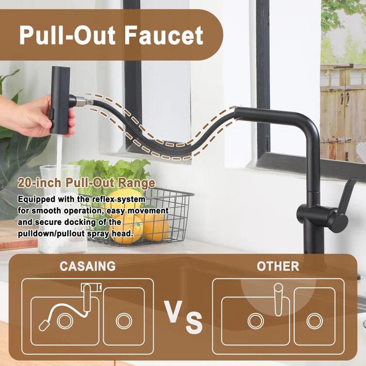 Willow Single Handle Pull Out Kitchen Faucet with Touchless Sensor, Three-function Mode Sprayer