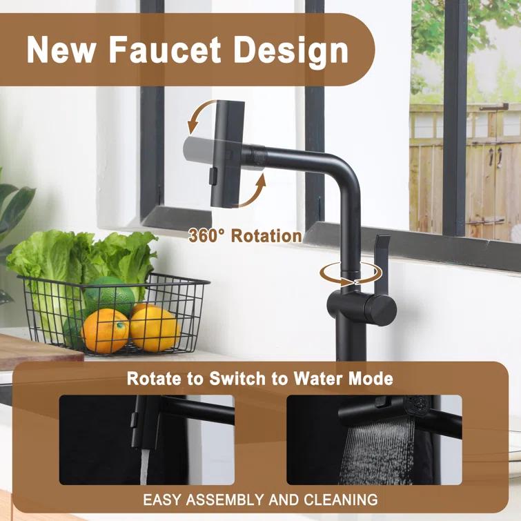 Willow Single Handle Pull Out Kitchen Faucet with Touchless Sensor, Three-function Mode Sprayer