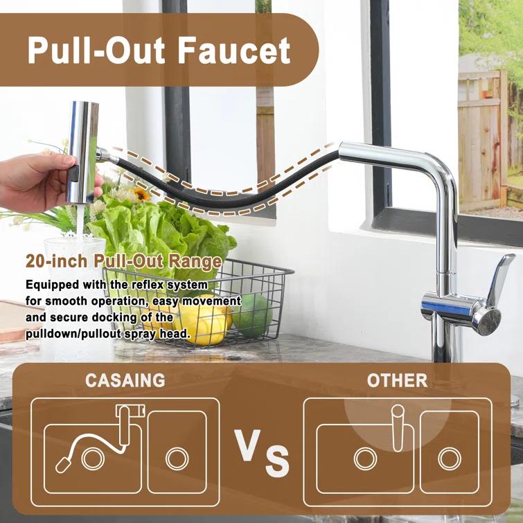 Willow Single Handle Pull Out Kitchen Faucet with Touchless Sensor, Three-function Mode Sprayer