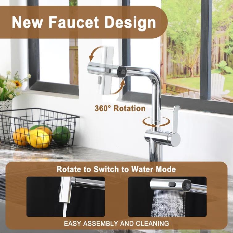Willow Single Handle Pull Out Kitchen Faucet with Touchless Sensor, Three-function Mode Sprayer