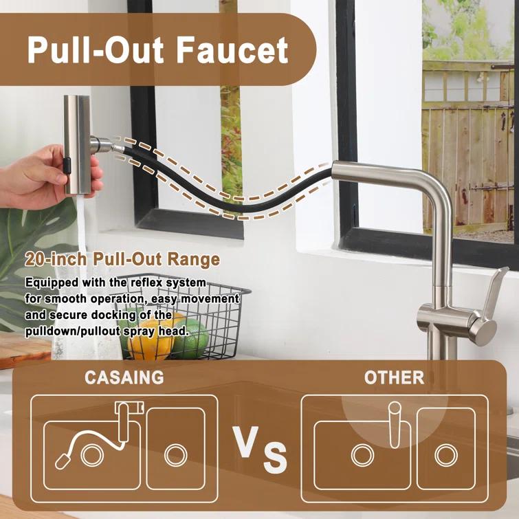 Willow Single Handle Pull Out Kitchen Faucet with Touchless Sensor, Three-function Mode Sprayer
