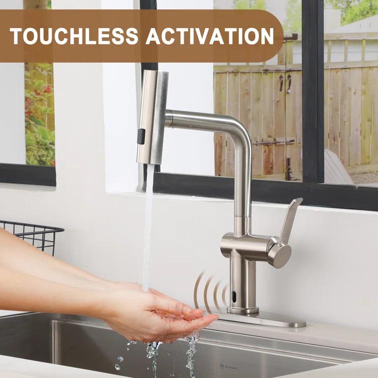 Willow Single Handle Pull Out Kitchen Faucet with Touchless Sensor, Three-function Mode Sprayer