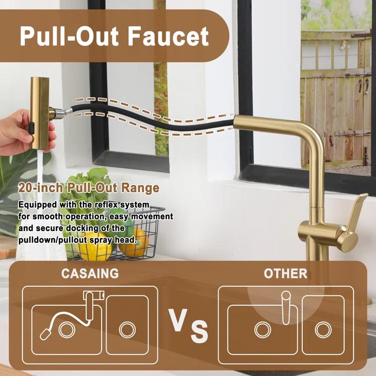 Willow Single Handle Pull Out Kitchen Faucet with Touchless Sensor, Three-function Mode Sprayer