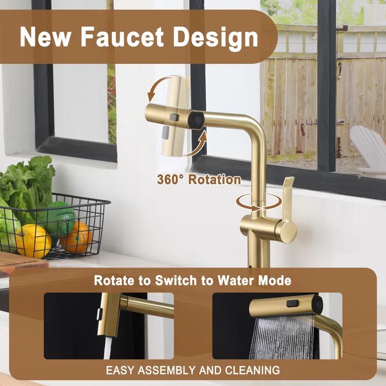 Willow Single Handle Pull Out Kitchen Faucet with Touchless Sensor, Three-function Mode Sprayer