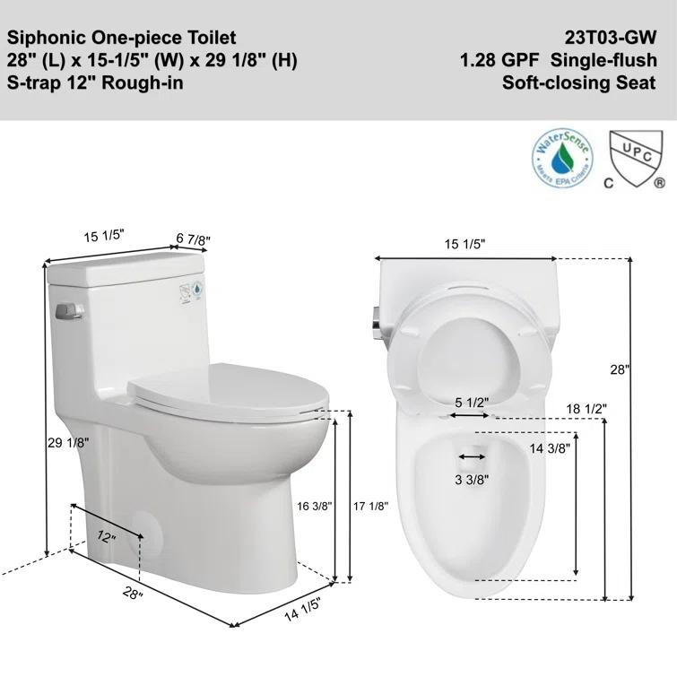 ABRUZZO 1.28 GPF Elongated Comfort Height One-Piece Toilet Floor Mounted (Seat Included), White