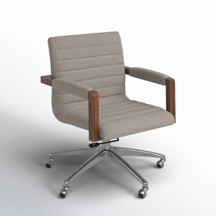 Elon Transitional Swivel Desk Chair in Crafty Cement Fabric