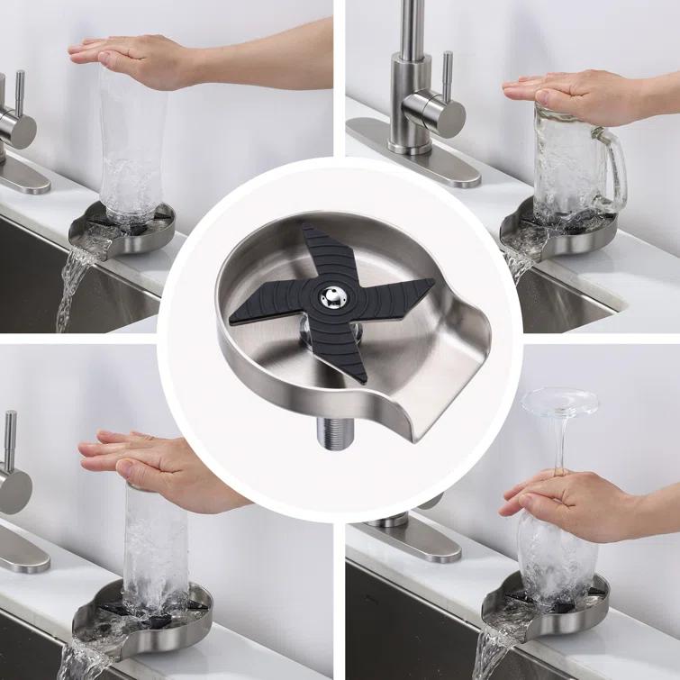 ARCORA Single Handle Stainless Steel Pull-Down Kitchen Faucet with Deckplate and Glass Rinser Combo