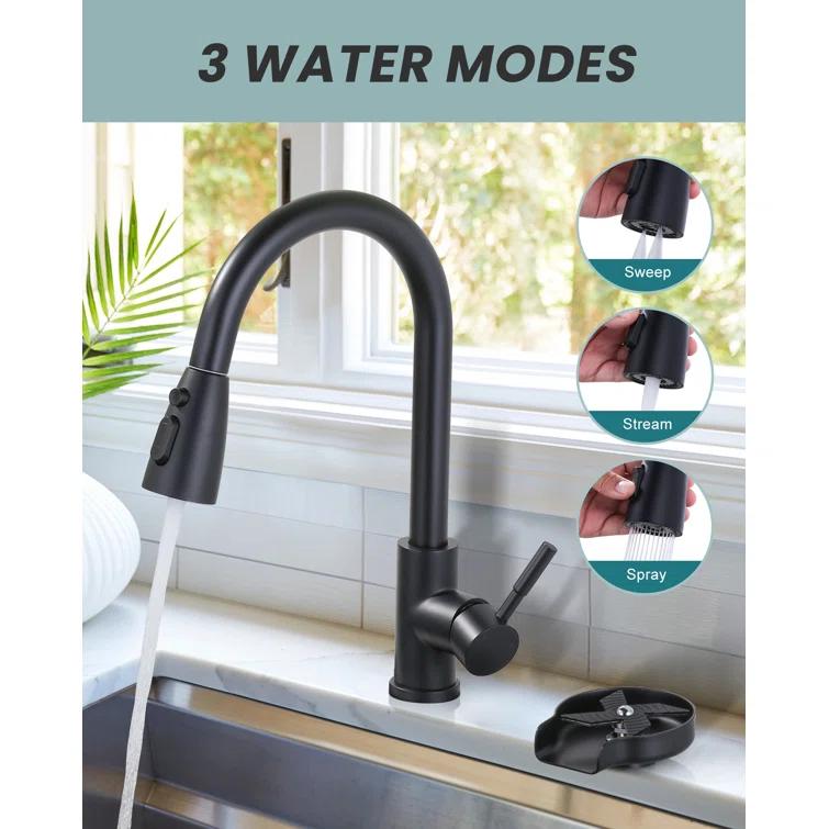 ARCORA Single Handle Stainless Steel Pull-Down Kitchen Faucet with Deckplate and Glass Rinser Combo