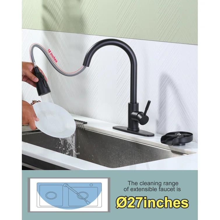 ARCORA Single Handle Stainless Steel Pull-Down Kitchen Faucet with Deckplate and Glass Rinser Combo