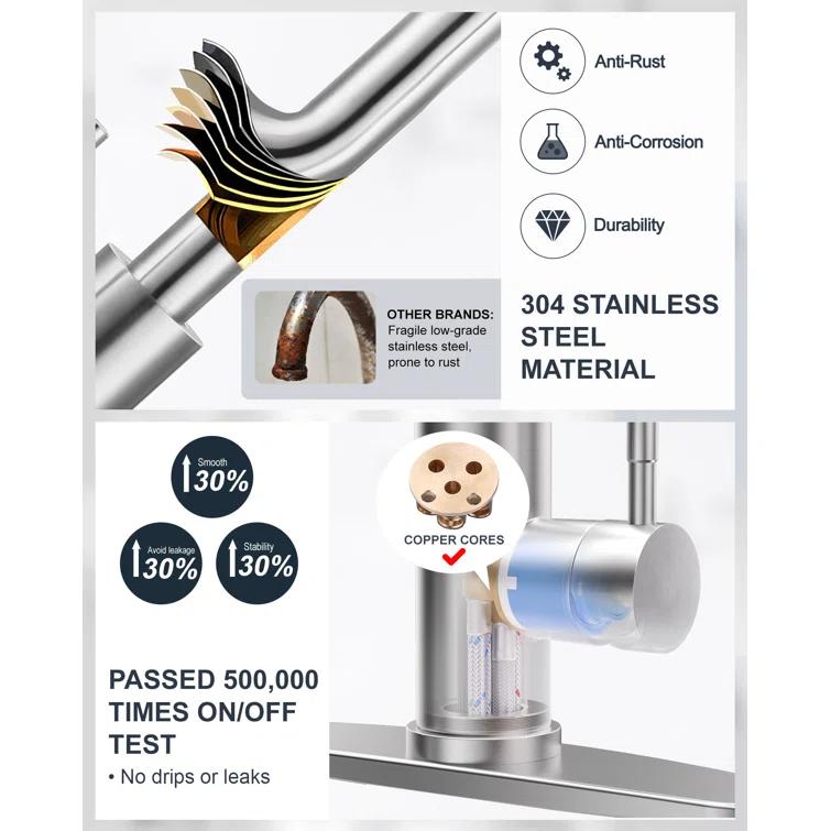 ARCORA Automatic Smart Mobile Motion Sensor Kitchen Sink Faucet with 3 Modes Pull-Down Sprayer AR7100301-MS