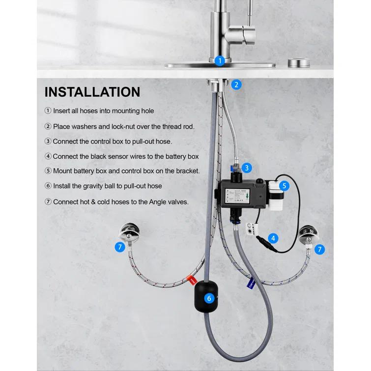 ARCORA Automatic Smart Mobile Motion Sensor Kitchen Sink Faucet with 3 Modes Pull-Down Sprayer AR7100301-MS