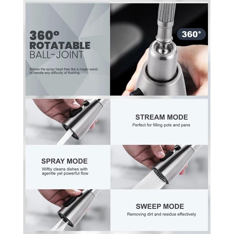 ARCORA Automatic Smart Mobile Motion Sensor Kitchen Sink Faucet with 3 Modes Pull-Down Sprayer AR7100301-MS