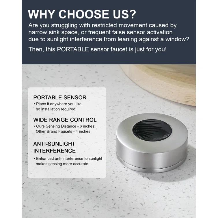 ARCORA Automatic Smart Mobile Motion Sensor Kitchen Sink Faucet with 3 Modes Pull-Down Sprayer AR7100301-MS