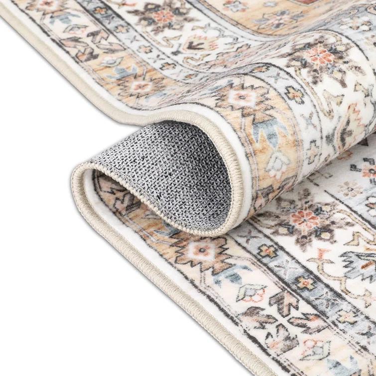 Boho Vintage Floral Area Rug, Low Pile Ultra Soft Machine Washable Carpet