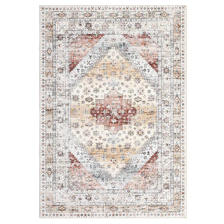 Boho Vintage Floral Area Rug, Low Pile Ultra Soft Machine Washable Carpet
