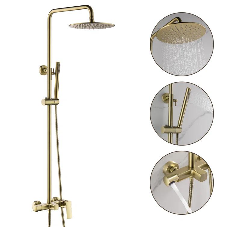 Exposed Pipe Shower System with 10" Overhead Shower, 3 Functions Tub Shower Faucet Sets with Rough-in Valve